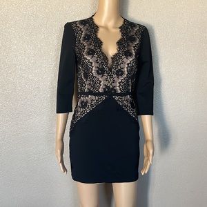 Bebe black lace plunge neck mini dress